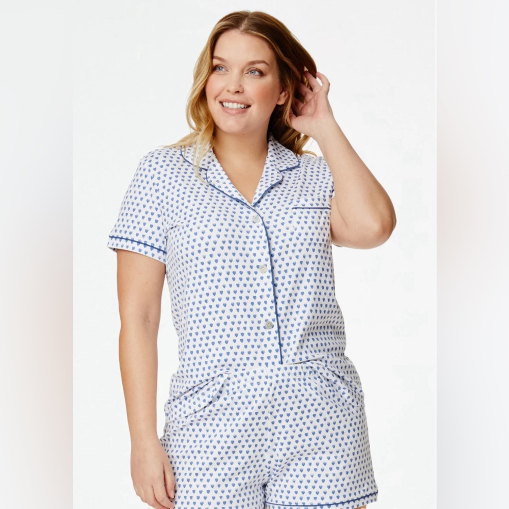 Roller Rabbit Hearts Blue Polo Pajamas Set Size Small